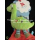 Doudou dinosaure vert mouchoir 4 noeuds rouge vert nuage oiseau NICOTOY