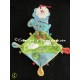 Doudou dinosaure bleu mouchoir 4 noeuds bleu vert nuage oiseau NICOTOY