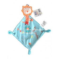 Doudou mouchoir lion plat bleu incroyable acrobate losange MOTS D'ENFANTS