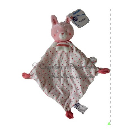 Doudou lapin rose blanc losange imprimé étoiles MOTS D'ENFANTS