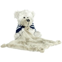 Doudou ourson gris pull marin bleu blanc rayé mouchoir gris brodé ours KIABI