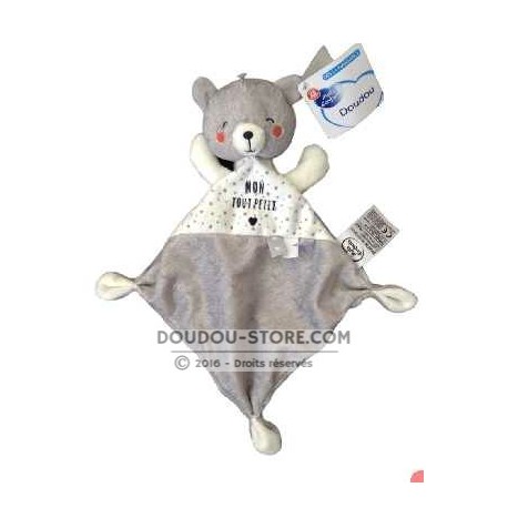 Doudou ours dormeur plat gris blanc mon tout petit MOTS D'ENFANTS