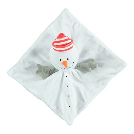 Doudou bonhomme de neige sur carré bonnet rayé rouge blanc ORCHESTRA PREMAMAN