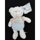 Doudou peluche ours blanc beige bleu brodé poule MOTS D'ENFANTS