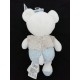 Doudou peluche ours blanc beige bleu brodé poule MOTS D'ENFANTS