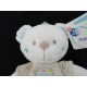 Doudou peluche ours blanc beige bleu brodé poule MOTS D'ENFANTS