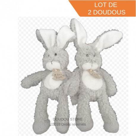 Lot de 2 doudous pantin lapin gris 27 cm HO1985 HISTOIRE D'OURS