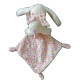 POMMETTE Doudou lapin mouchoir blanc fleurs oiseau