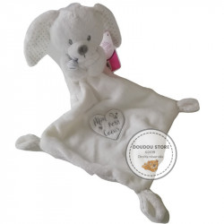 POMMETTE Doudou lapin blanc mouchoir mon petit coeur