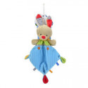 Doudou lapin August plat losange bleu vert boutons foulard jaune NICOTOY