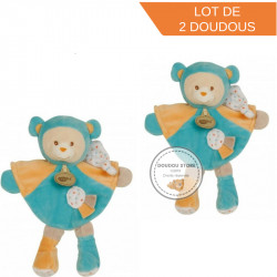 Baby Nat' lot de 2 Doudou pantin ours Capucin jaune bleu 32 cm BN712