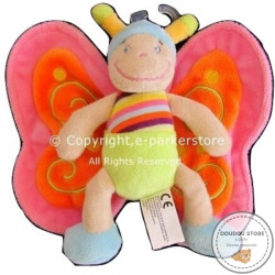 Doudou abeille rayée multicolore ailes roses oranges NICOTOY