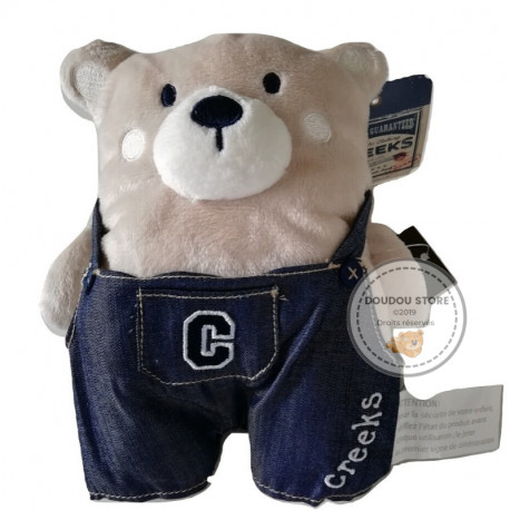 Doudou peluche ours blanc salopette jean CREEKS