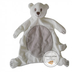 Kimbaloo La Halle doudou plat ours blanc rond gris