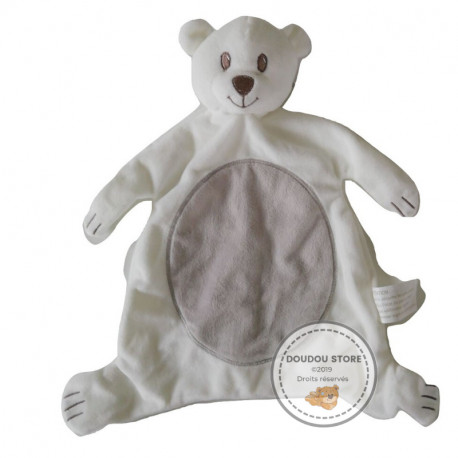 Doudou plat ours blanc rond gris Kimbaloo La Halle