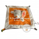 Doudou ours sur carré orange blanc tricot NICOTOY