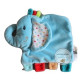 Doudou plat éléphant bleu étiquettes couleurs Happy circus NICOTOY