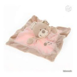 Doudou ours plat carré rose / beige NICOTOY - NEUF -