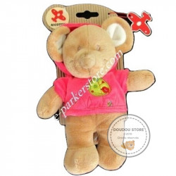 Doudou peluche pantin ours garçon gris écharpe rouge tenue bleue étoile  verte NICOTOY - DOUDOU STORE