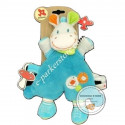 Doudou âne cheval bleu semi plat attache sucette motif oiseaux NICOTOY - NEUF -