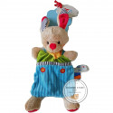 Doudou lapin August plat bleu vert boutons foulard jaune NICOTOY