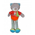 Doudou chat peluche rouge / orange/ gris jambes rayées Mots d'enfants - NEUF -