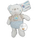 Doudou peluche ours blanc beige bleu brodé poule MOTS D'ENFANTS