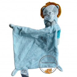 Mots d'enfants doudou mouchoir lion bleu et jaune