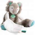 Baby Nat' Frisounours renard doudou peluche avec mouchoir gris et bleu