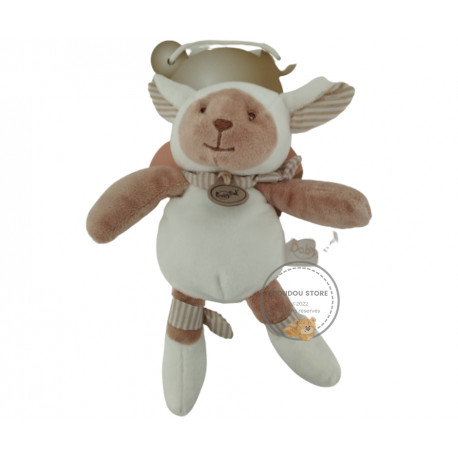 Doudou pantin mouton brebis beige écru oreilles rayées BABYNAT