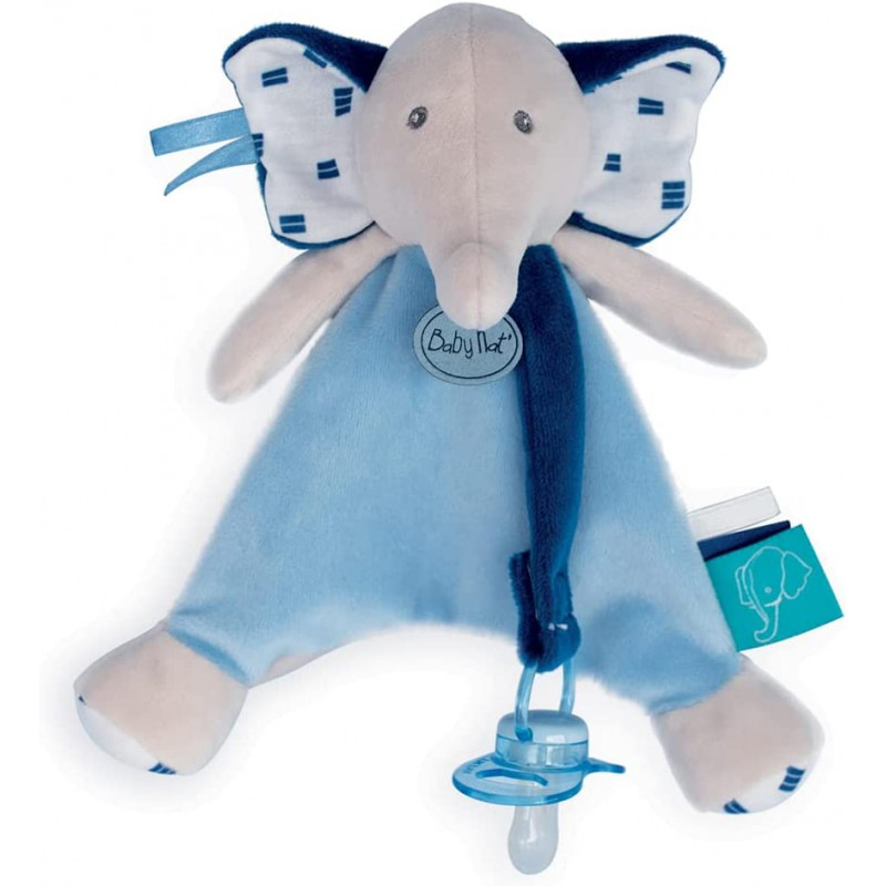 Baby Nat' - Doudou Attache-Tétine - Idée Cadeau de Naissance - Bleu -  Bazile - BN0562