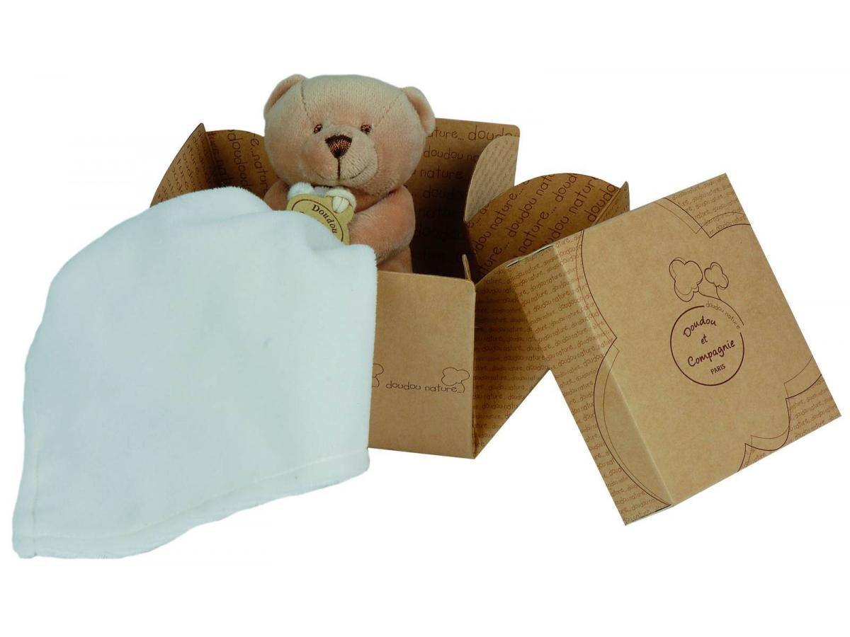 Doudou Ours mouchoir en boite fleur