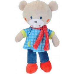 Doudou peluche pantin ours garçon gris écharpe rouge tenue bleue étoile verte NICOTOY