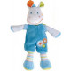 Doudou âne cheval pantin salopette bleue brodée oiseau maison NICOTOY