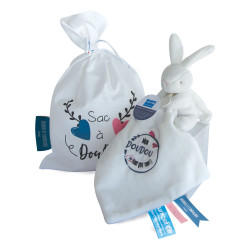 Doudou et Compagnie - Collection "UNICEF" - Doudou lapin et sac - blanc - 10 cm - 0+