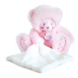 Doudou et compagnie Doudou avec mouchoir "Trop Mimi" Ours - rose